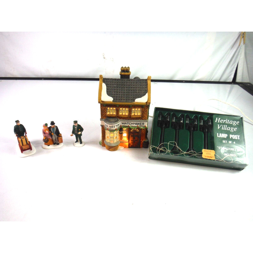Lot Of Dept 56 Items Geo Weeton Watchmaker Holiday Travelers Lamp Posts